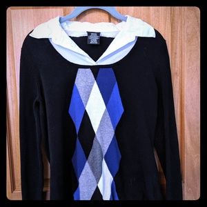 East 5th argyle sweater with built in collar M